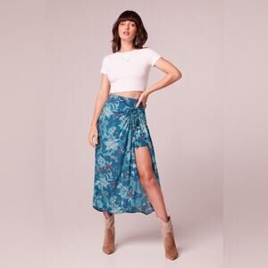 Band Of the Free CELENE TEAL FLORAL LAYERED MIDI SKIRT NWT